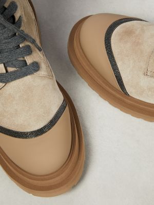 Čipkované semišové šnurovacie členkové topánky Brunello Cucinelli hnedá