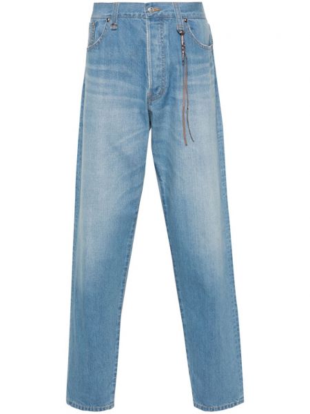 Bavlnený zúžené džínsy s výšivkou Mastermind World modrá