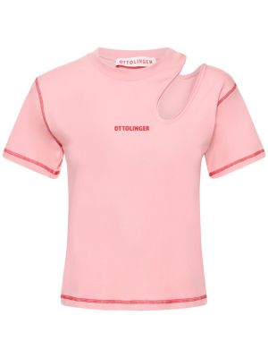 T-shirt en coton en jersey ajouré Ottolinger rose