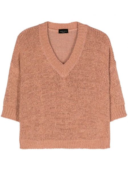Haut en tricot à col v Roberto Collina rose