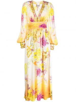Jedwabna sukienka długa z nadrukiem Camilla biała