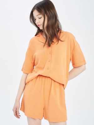 Льняная рубашка с коротким рукавом свободного кроя Defacto оранжевая