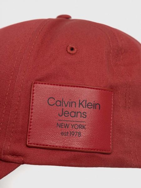Czapka z daszkiem bawełniana Calvin Klein Jeans czerwona