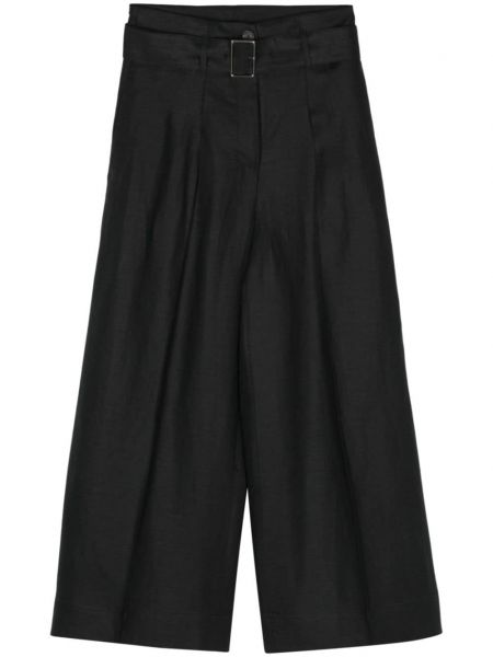 Lněné kalhoty Peserico černé