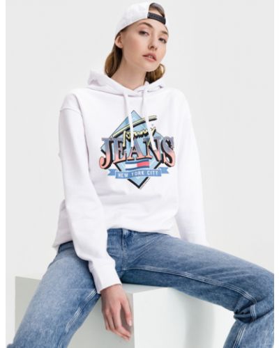 Geacă de blugi cu fermoar din bumbac din poliester Tommy Jeans - alb