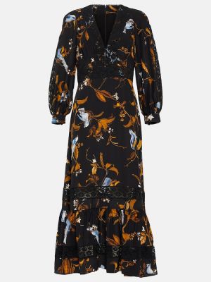 Vestido midi de seda con estampado Erdem negro