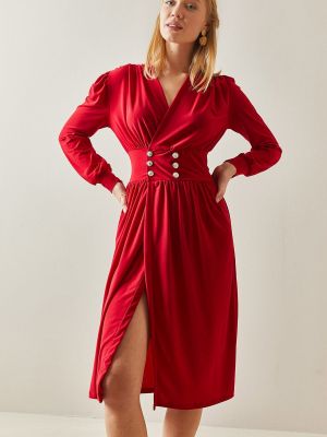 Midi šaty s knoflíky Xhan červené