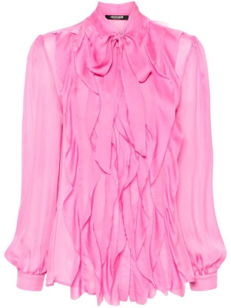 Риза с панделка с волани Roberto Cavalli розово