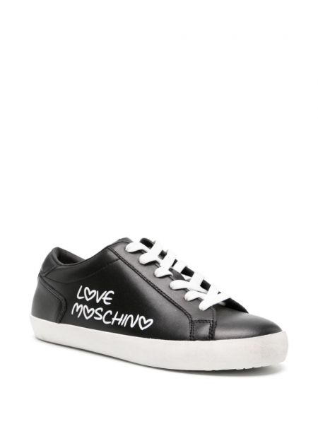 Sneakersy skórzane z nadrukiem Love Moschino czarne