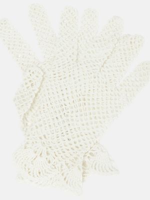 Čipkované bavlnené rukavice The Row biela
