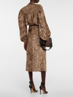 Zamatová midi sukňa s potlačou s leopardím vzorom Etro