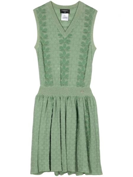Lepršava haljina s cvjetnim printom Chanel Pre-owned zelena