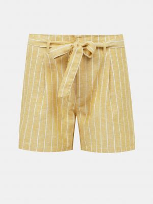 Pruhované bavlněné lněné kalhoty Only - žlutá