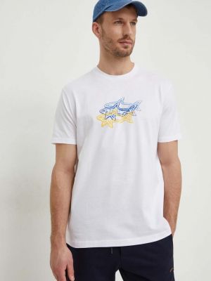 Памучна тениска с дълъг ръкав с принт Paul&shark бяло