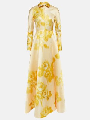 Květinové midi šaty z polyesteru Emilia Wickstead - žlutá