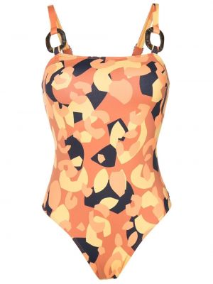 Costum de baie cu imagine cu imprimeu abstract Brigitte portocaliu