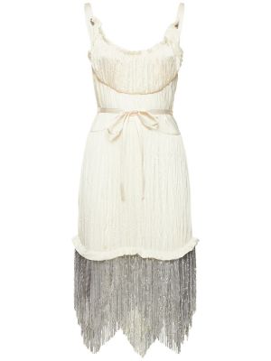 Мрежеста сатенена мини рокля с ресни Paco Rabanne