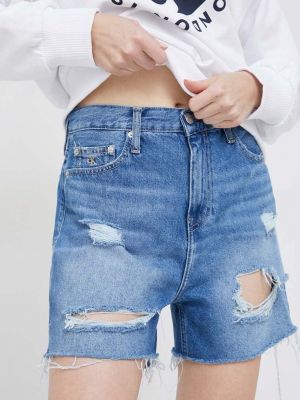 Džínové šortky s vysokým pasem Calvin Klein Jeans modré