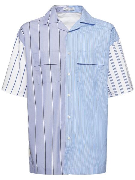 Voľná bavlnená košeľa s krátkymi rukávmi Jw Anderson modrá