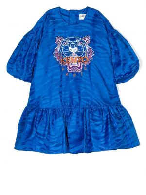 Tigriscsíkos kerek nyakú cipzáras ruha Kenzo Kids - kék