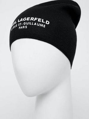 Dzianinowa czapka wełniana Karl Lagerfeld czarna