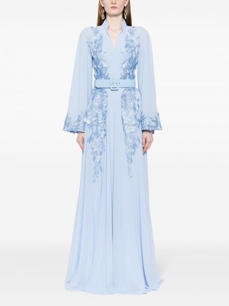 Květinové večerní šaty s korálky Saiid Kobeisy modré