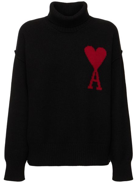 Suéter de lana de cuello vuelto Ami Paris negro