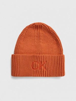 Dzianinowa czapka Calvin Klein pomarańczowa