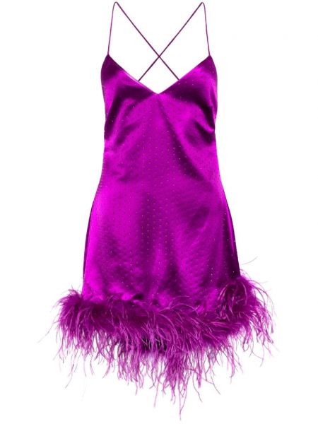 Satynowa sukienka koktajlowa w piórka Retrofete fioletowa