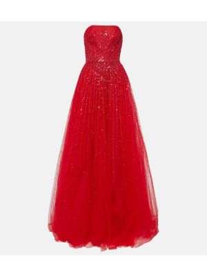 Μάξι φόρεμα από τούλι Monique Lhuillier κόκκινο