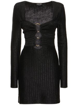 Mini vestido de lana de algodón de punto Tom Ford negro