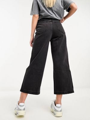 Черные широкие джинсы с завышенной талией и открытыми пуговицами Pimkie