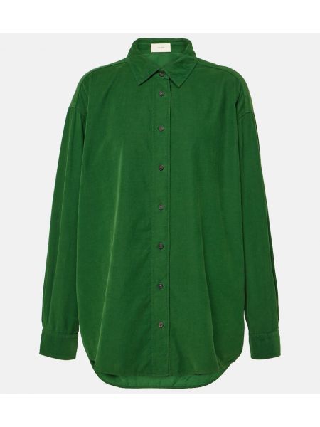 Bavlnená menčestrová košeľa The Row zelená
