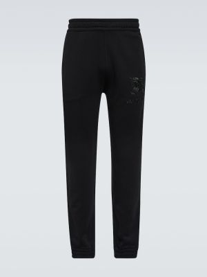 Pantaloni sport cu broderie din bumbac Burberry negru