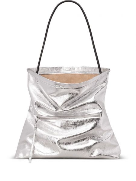 Δερμάτινη τσάντα shopper Ami Paris ασημί