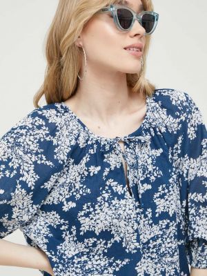Памучна блуза с принт Abercrombie & Fitch синьо