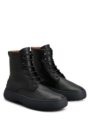 Čipkované kožené šnurovacie členkové topánky Tod's čierna