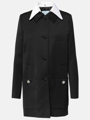 Вълнено сатенено палто Prada черно