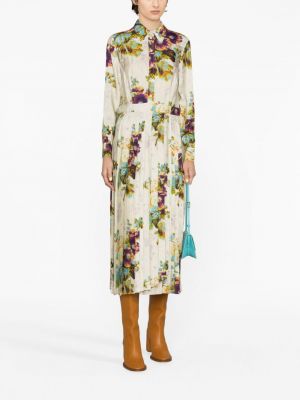 Sukienka midi w kwiatki z nadrukiem Tory Burch beżowa