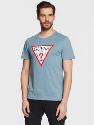 Slim fit tričko Guess modré