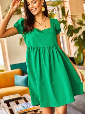 Džínové šaty s mašlí Olalook zelené