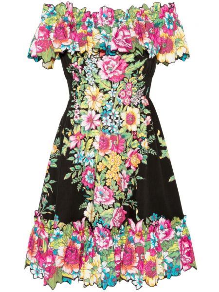 Pamučna haljina s cvjetnim printom s printom Etro crna