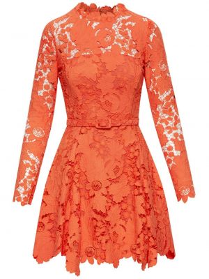 Krajkové průsvitné koktejlové šaty Oscar De La Renta oranžové