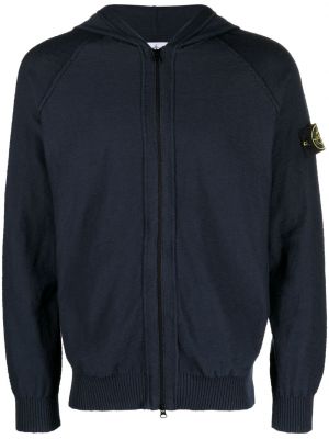 Hoodie med dragkedja i stickad Stone Island blå