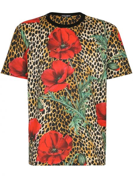 Majica s cvetličnim vzorcem s potiskom z leopardjim vzorcem Dolce & Gabbana