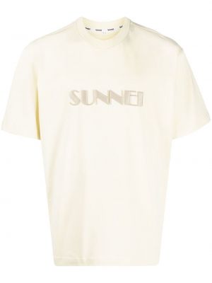 T-shirt brodé en coton Sunnei beige