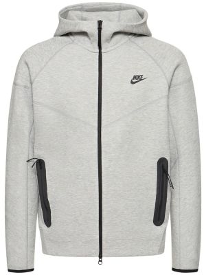 Fleecová mikina s kapucňou na zips Nike sivá