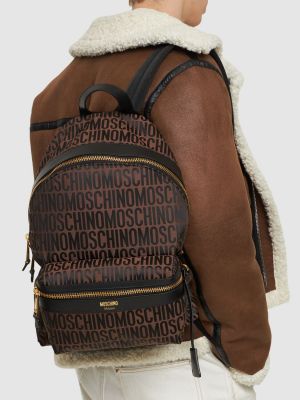 Nylonowy plecak żakardowy Moschino brązowy