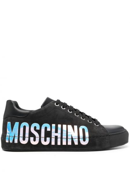 Sneakersy sznurowane skórzane Moschino - сzarny