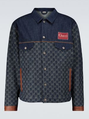 Эко-джинсовая куртка с узором GG и органическим узором Gucci синий